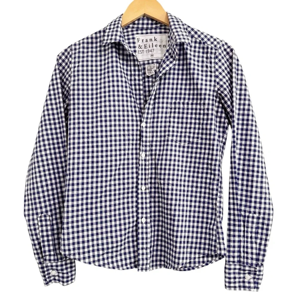 Frank & Eileen Barry Blue Gingham Button Front Top XS - Picture 4 of 13